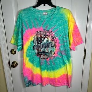 Vintage Boothbay Harbor Maine T-Shirt 2XL Tie Dye Colorful 100% Cotton Made USA